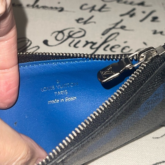 LOUIS VUITTON Playphone 8+ Coin Purse Wallet N60106 Damier Graphite Black Blue - Picture 7 of 10